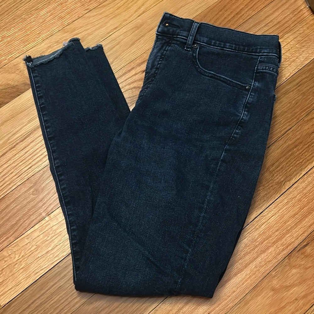 Express Raw Ankle Hem Dark Wash High Rise Denim Skinny Jeans Size 10R
